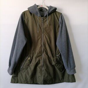 Snobbish Collection Womens Olive Green Front Zipped Pocket Hooded Jacket Size 1X